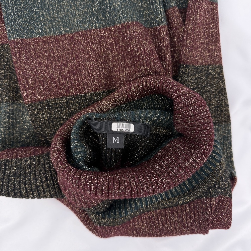 A.L.C. Sz M Metallic Shimmer Striped Turtleneck Sweater Merino Wool Rib Knit - Picture 5 of 8